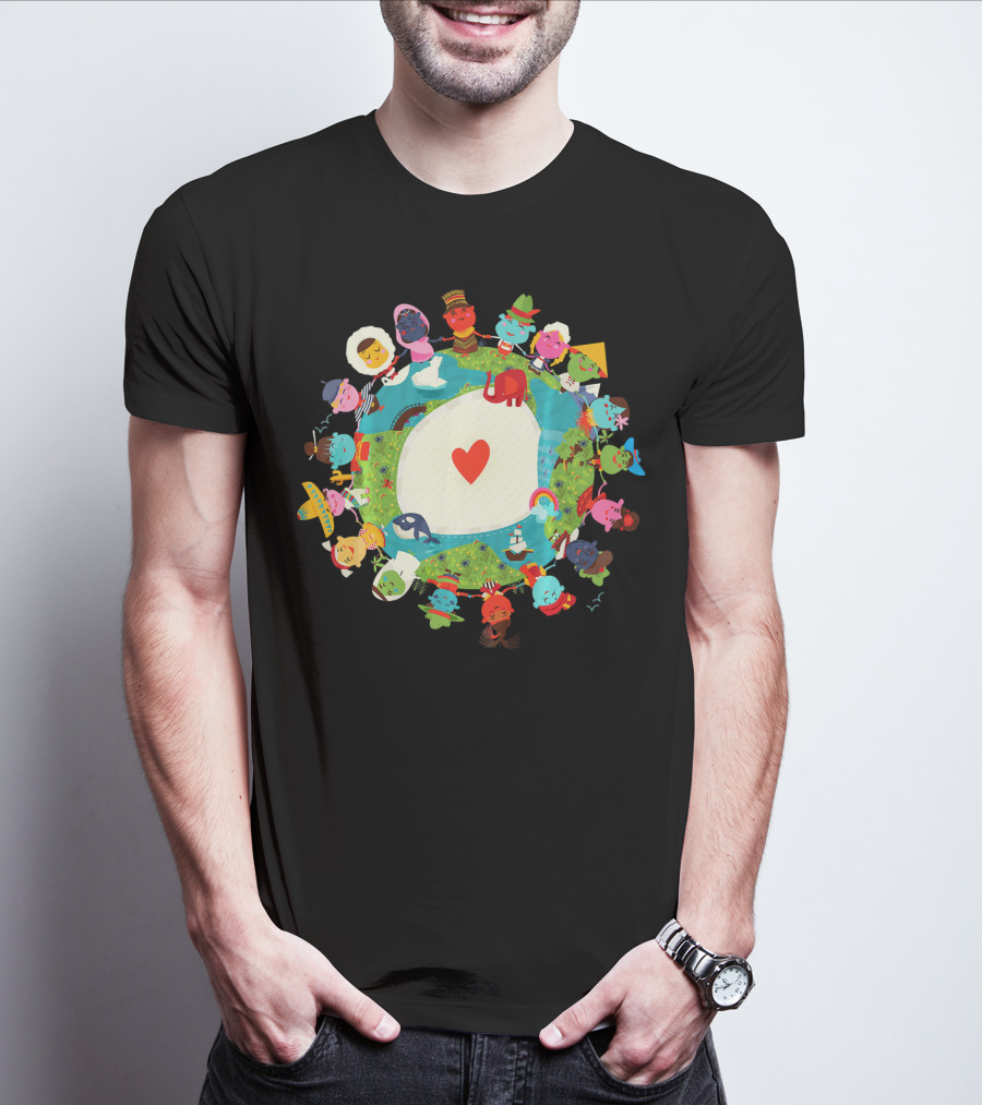 Kids United In Love For The Planet Earth With Heart And Diverse Children T-Shirt
