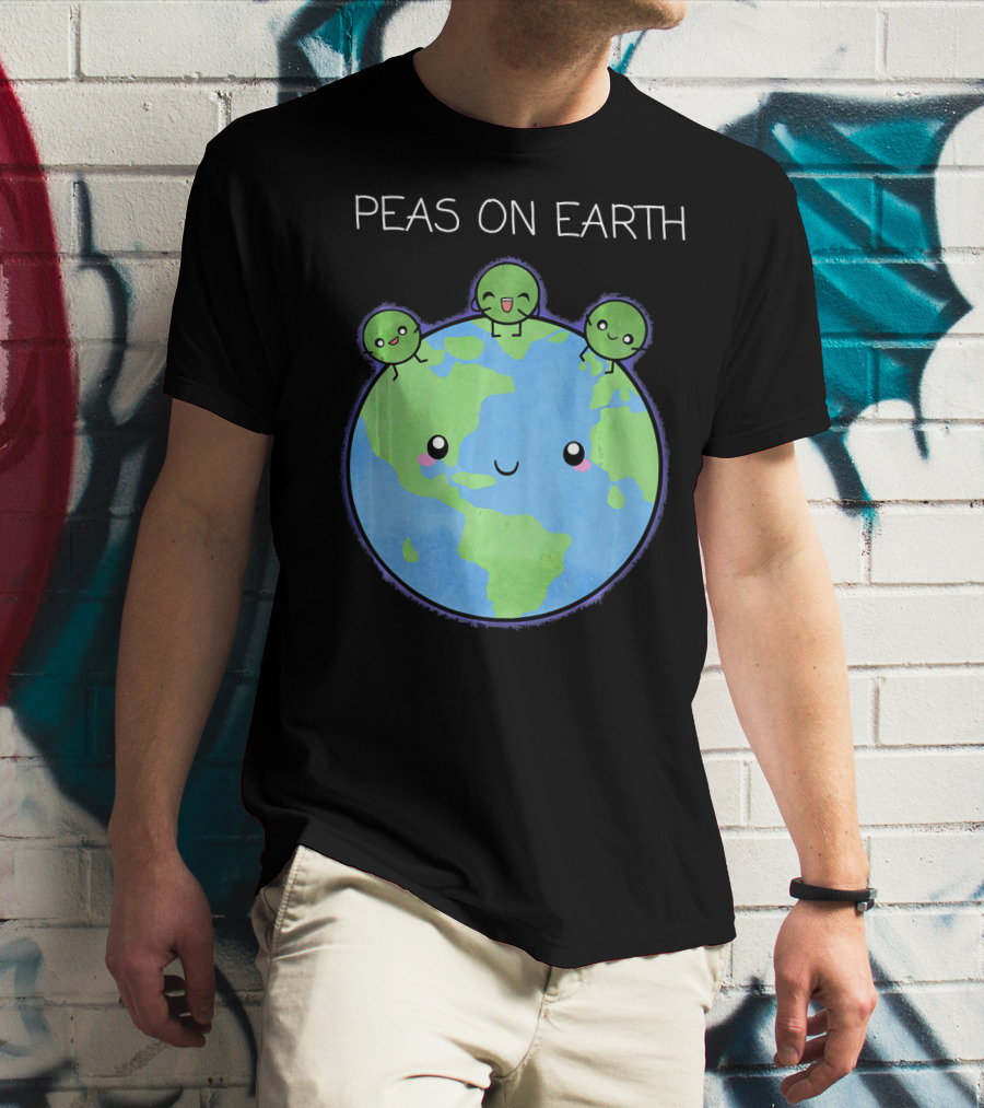 Peas On Earth Cute Cartoon Planet With Happy Faces T-Shirt