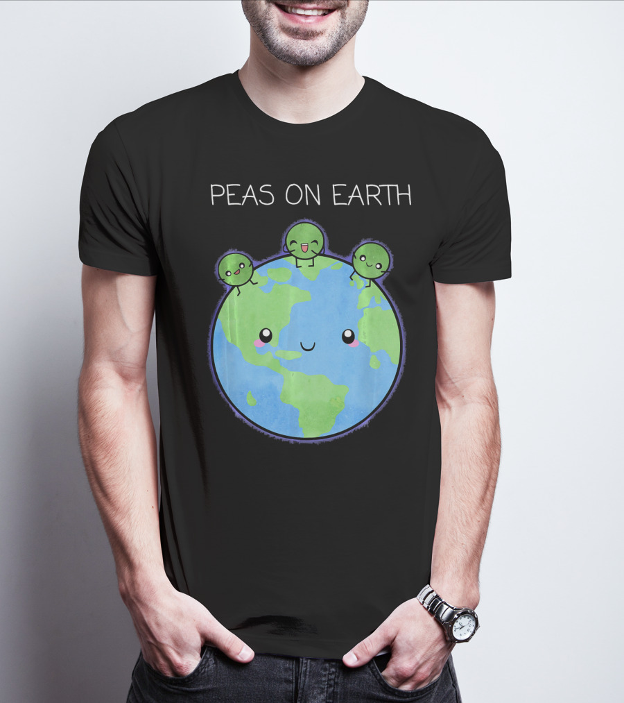Peas On Earth Cute Cartoon Planet With Happy Faces T-Shirt