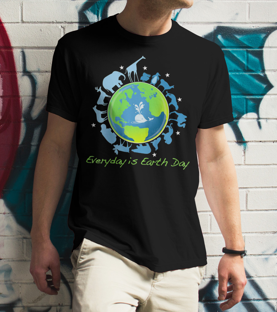 Everyday Is Earth Day Animals Globe Wildlife Conservation T-Shirt