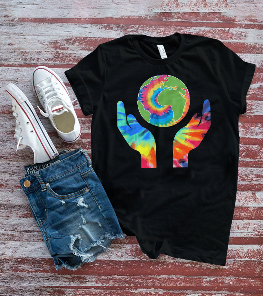 Earth Day Tie-Dye Hands Holding Planet Climate Change Global Warming T-Shirt