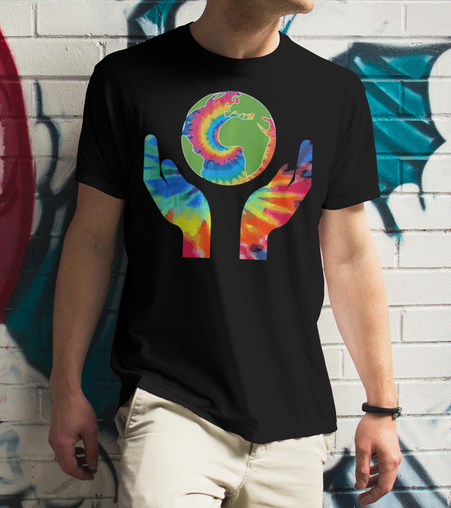 Earth Day Tie-Dye Hands Holding Planet Climate Change Global Warming T-Shirt