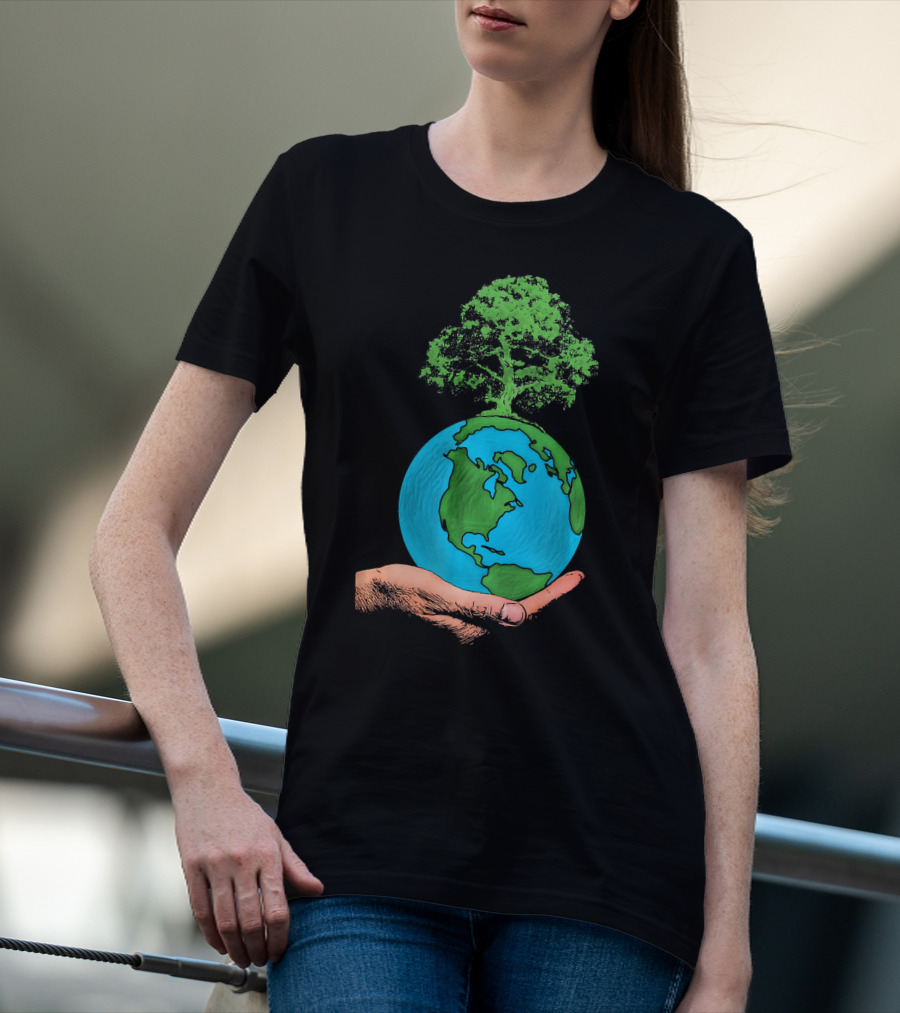Earth Day Protect Green Environment Tree On Globe In Hand T-Shirt