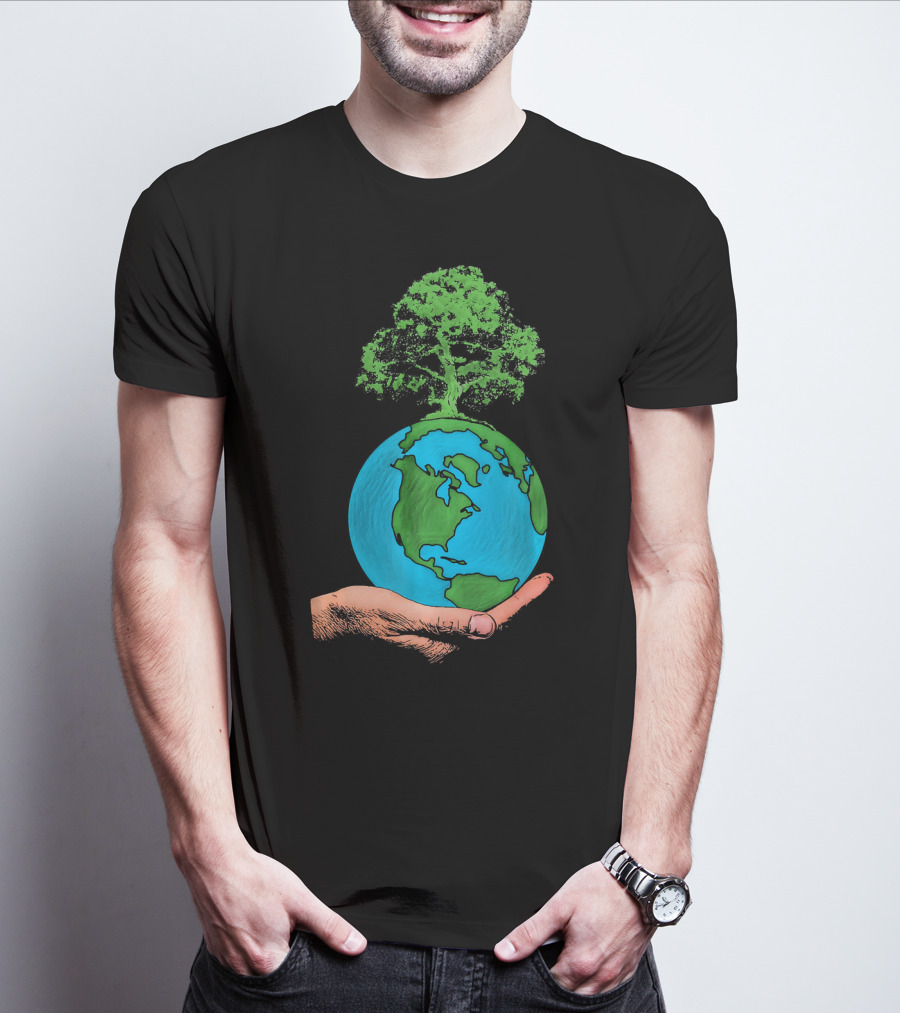Earth Day Protect Green Environment Tree On Globe In Hand T-Shirt