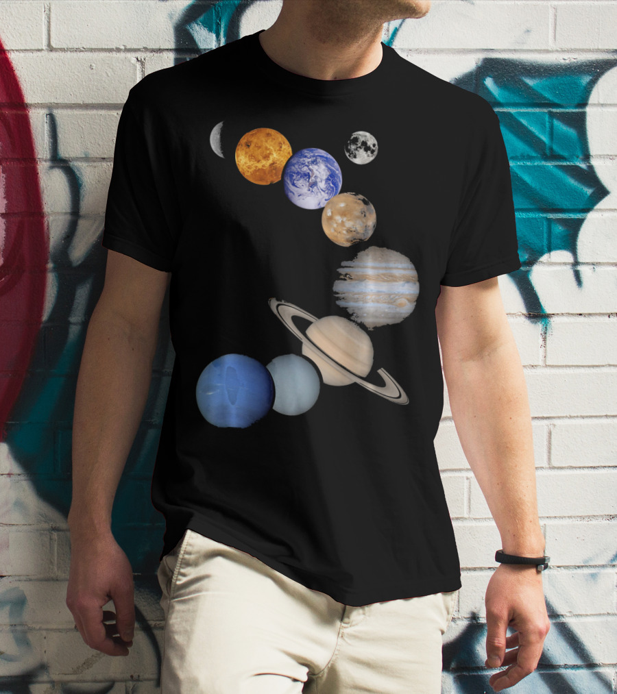 Planet Solar System Earth Moon Sun Mars Jupiter Saturn Neptune Uranus T-Shirt