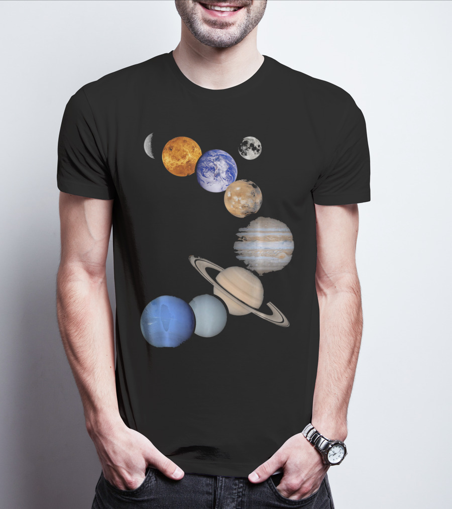 Planet Solar System Earth Moon Sun Mars Jupiter Saturn Neptune Uranus T-Shirt