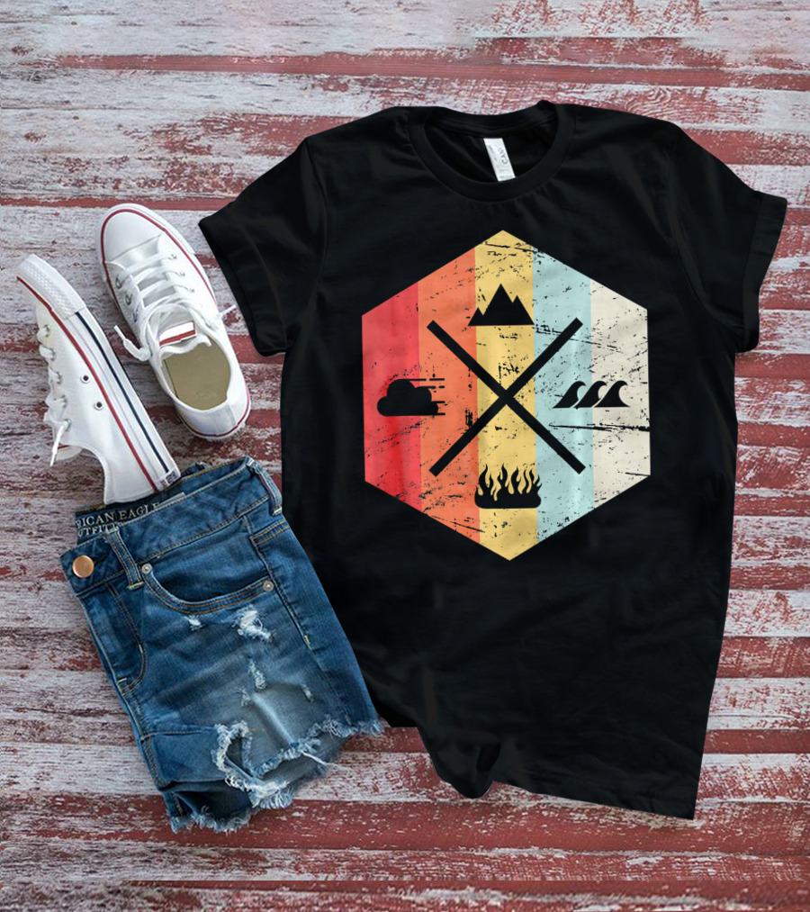 Retro Four Elements Earth Water Fire Air Iconic Symbolism T-Shirt