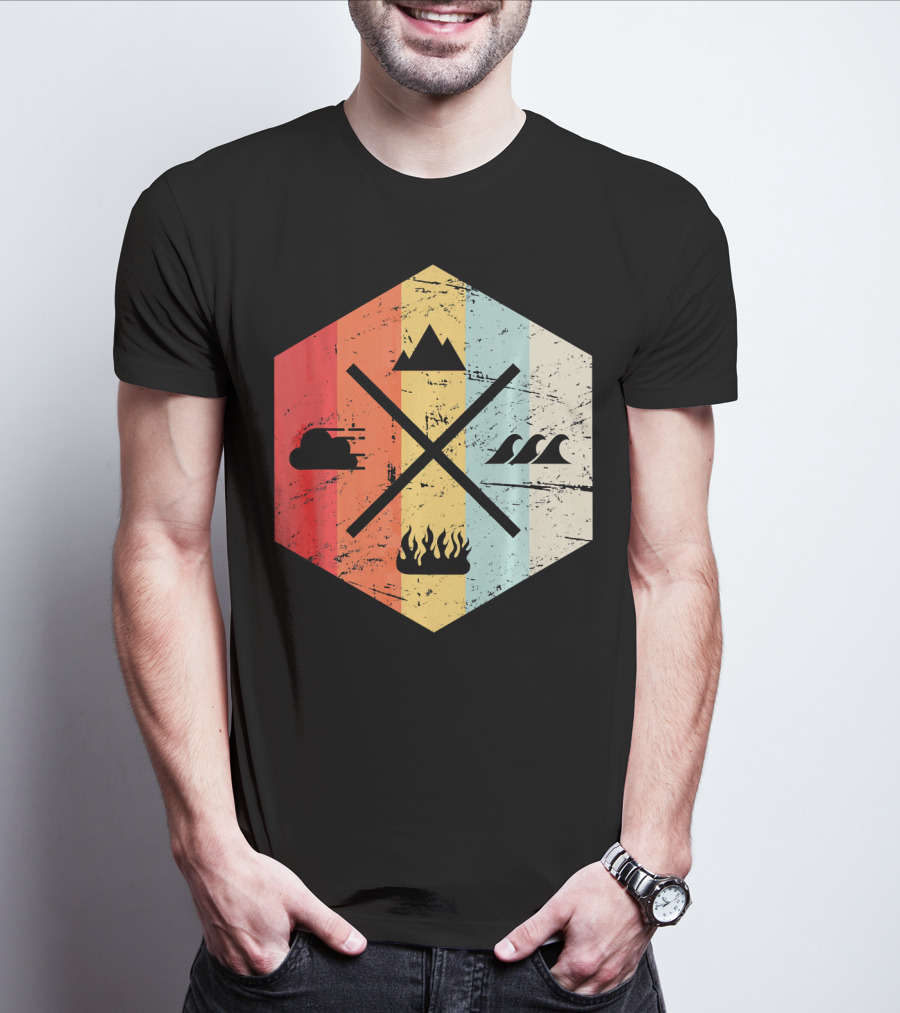 Retro Four Elements Earth Water Fire Air Iconic Symbolism T-Shirt