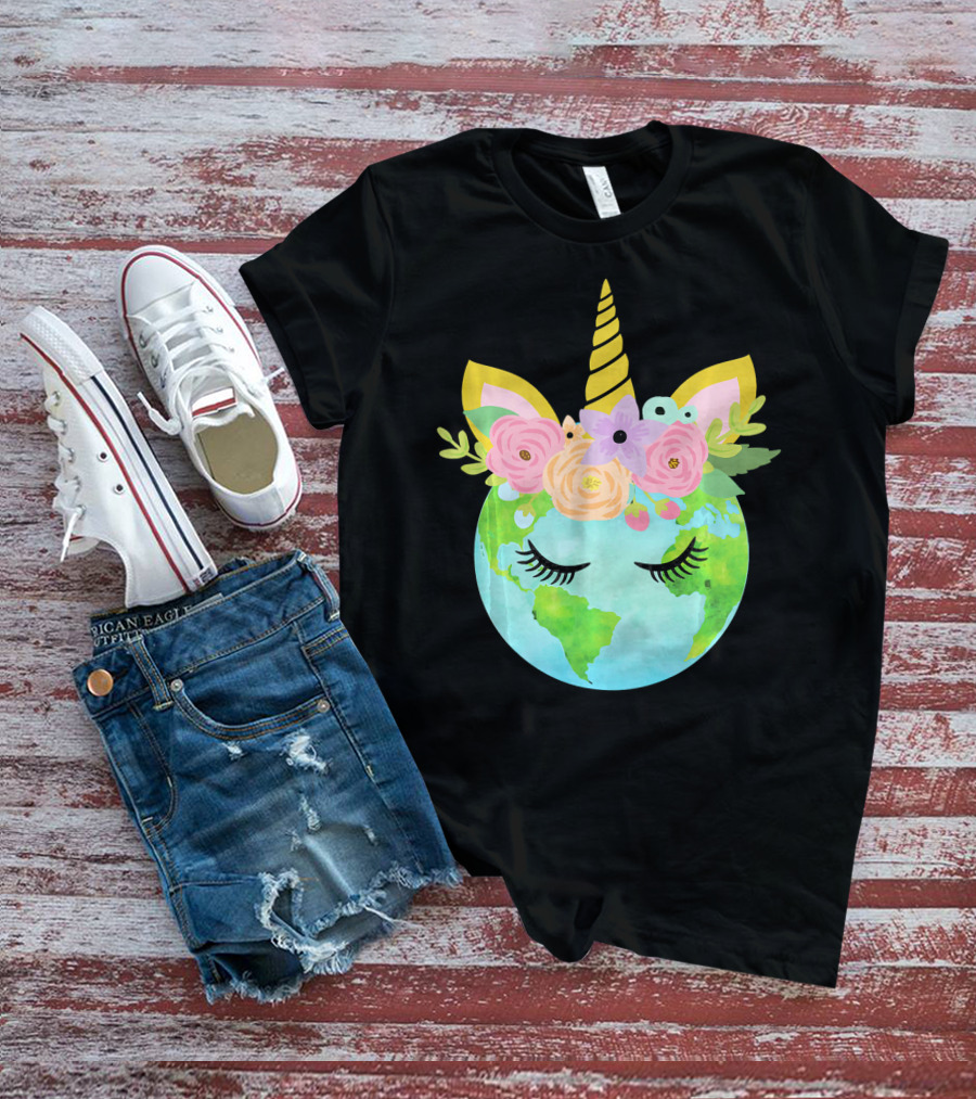 Floral Unicorn Globe For Earth Day T-Shirt