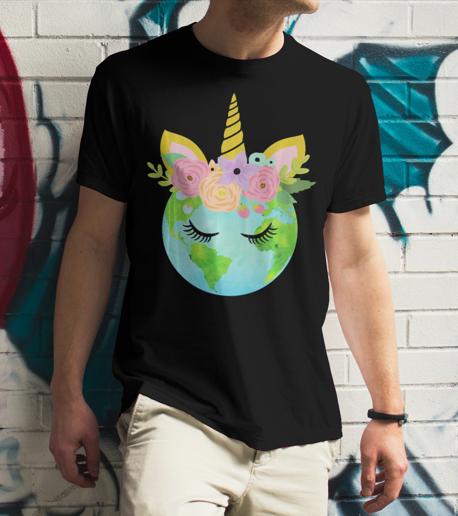 Floral Unicorn Globe For Earth Day T-Shirt