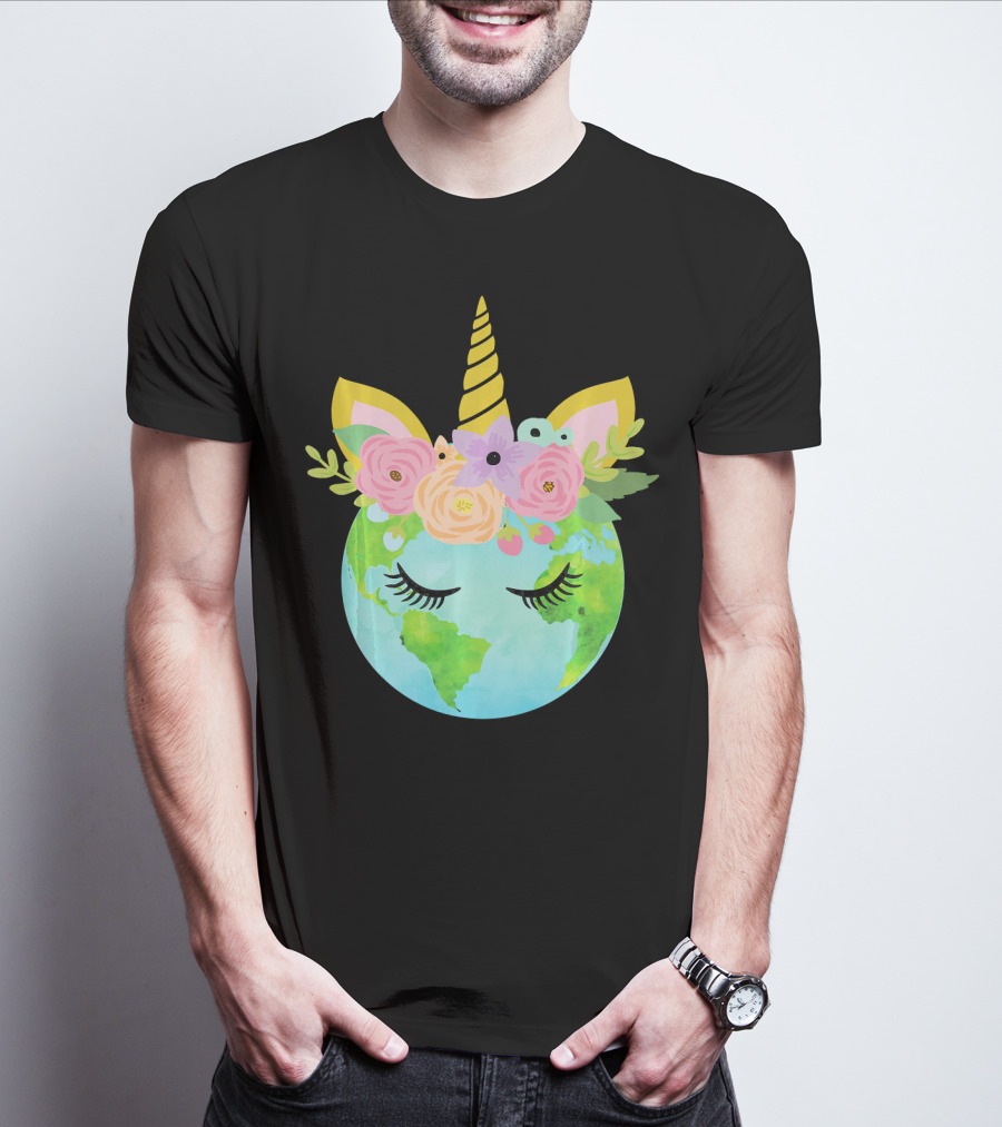 Floral Unicorn Globe For Earth Day T-Shirt