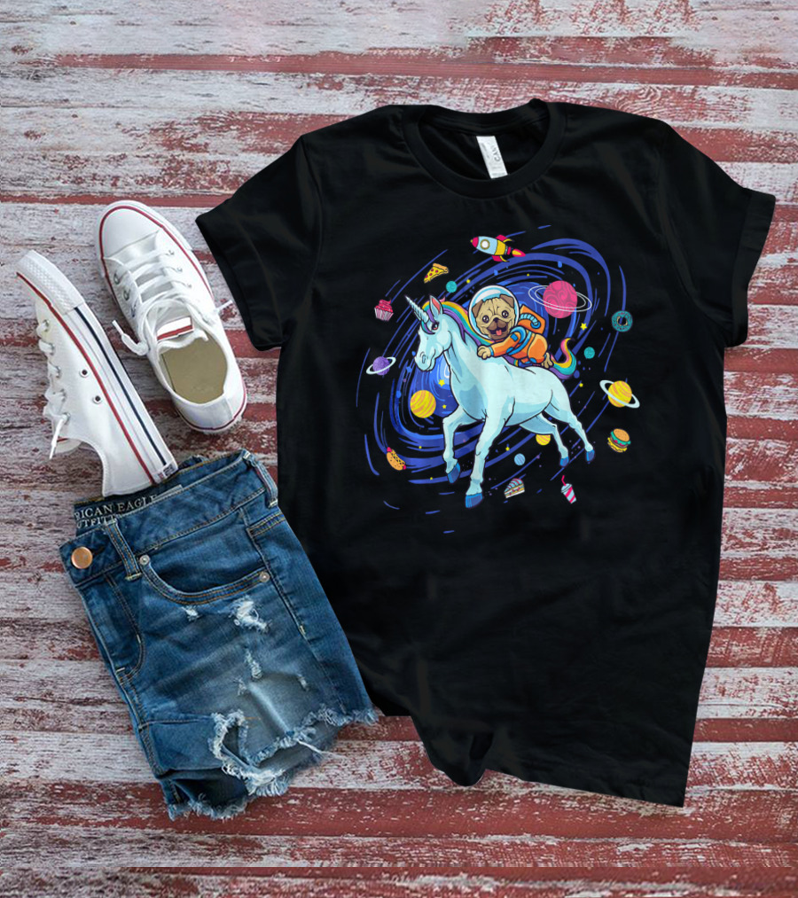 Unicorn Pug Space Galaxy Astronaut Adventure T-Shirt