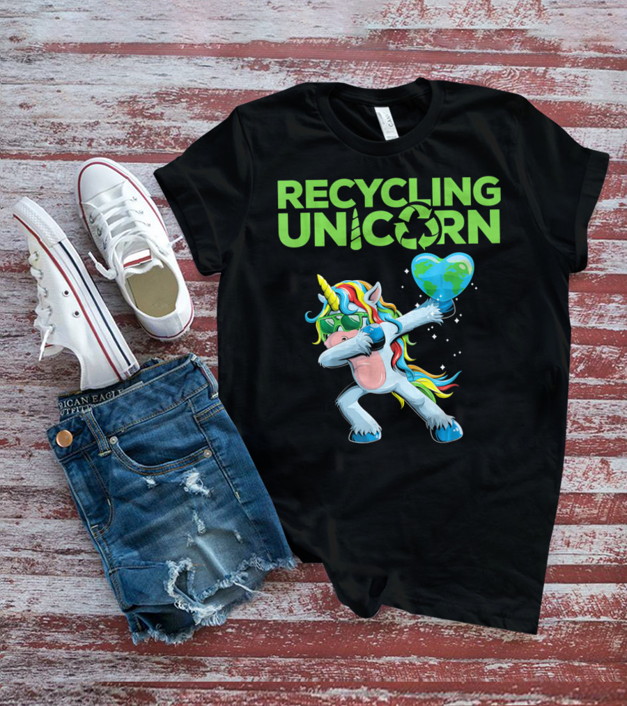 Recycling Unicorn Dabbing With Earth Heart T-Shirt