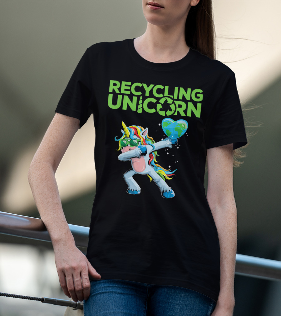 Recycling Unicorn Dabbing With Earth Heart T-Shirt