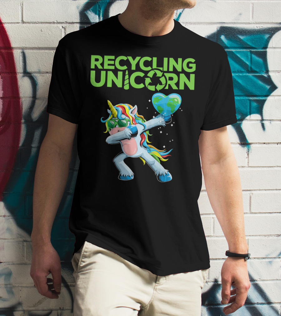 Recycling Unicorn Dabbing With Earth Heart T-Shirt