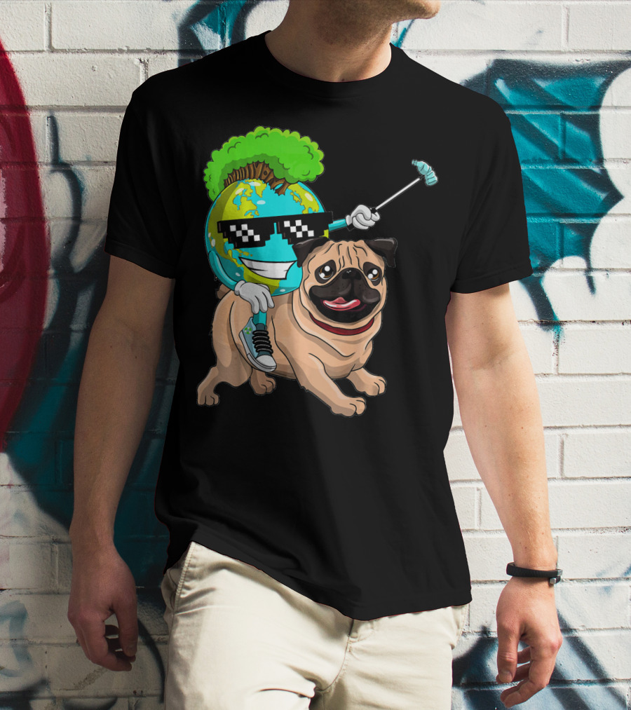 Earth Day Pug With Cool Recycling Globe And Sunglasses T-Shirt