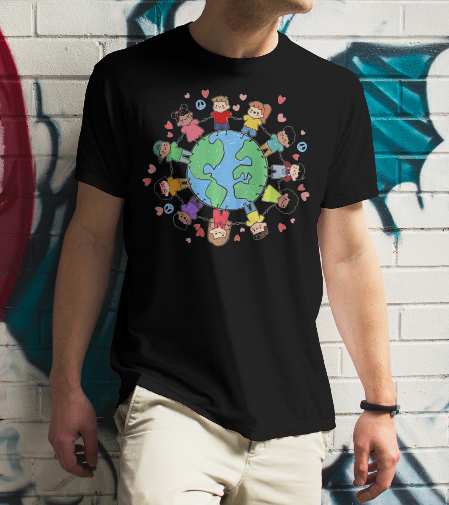 Children Holding Hands Around The World For Earth Peace And Love T-Shirt