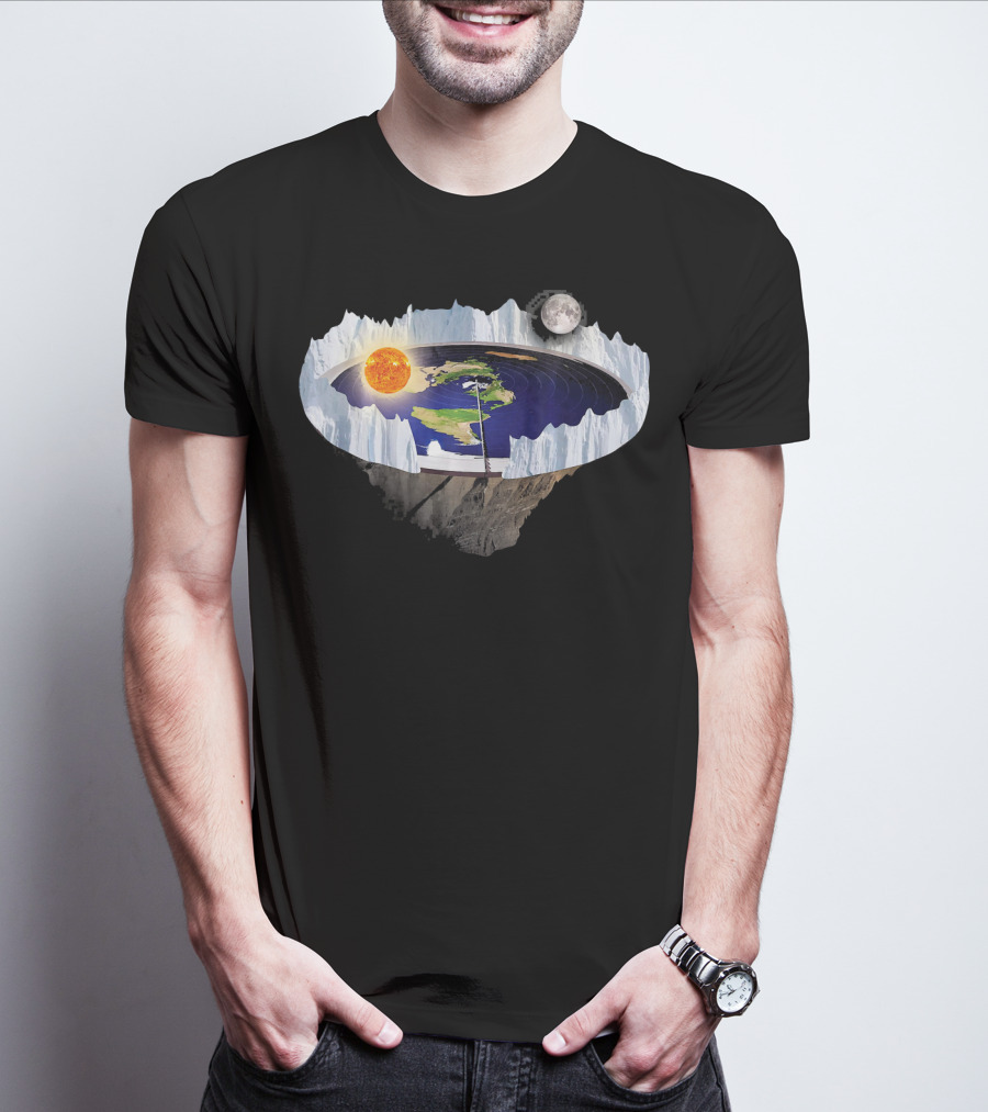 Flat Earth Ice Wall With Sun And Moon T-Shirt