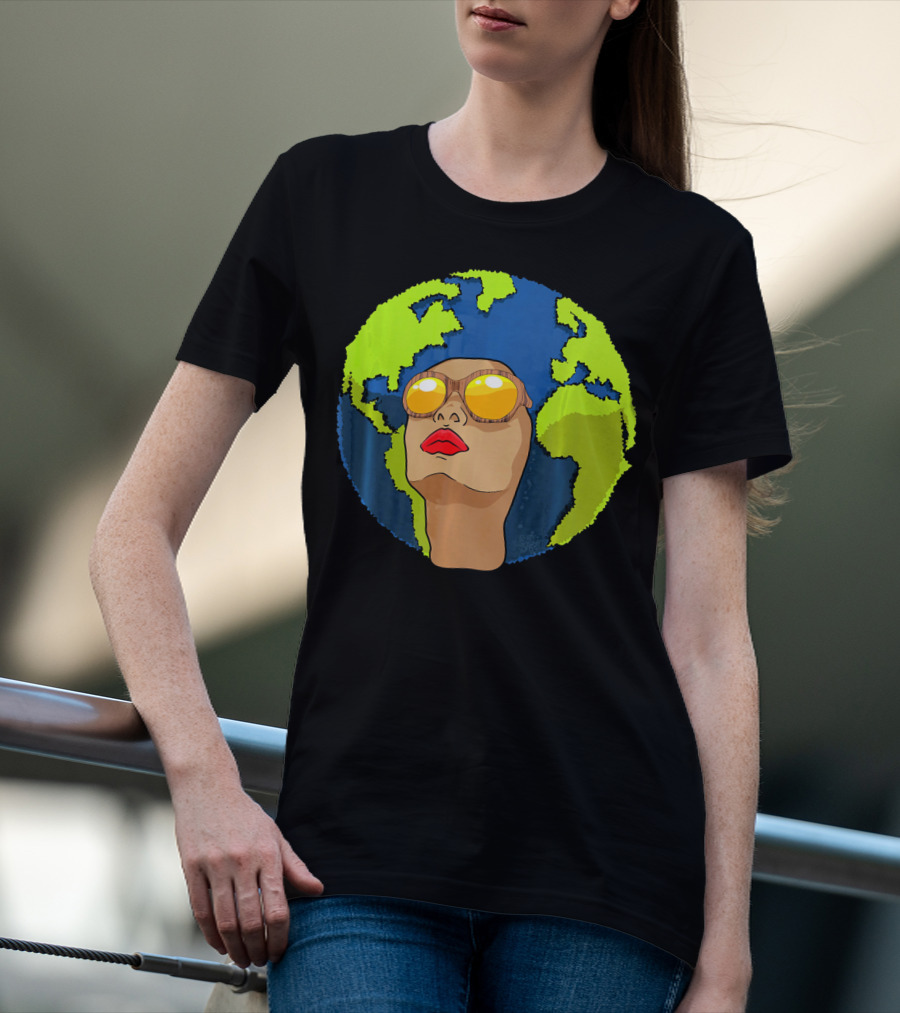 Arbor Mother Earth Day Sunglasses Reflection Globe Face T-Shirt