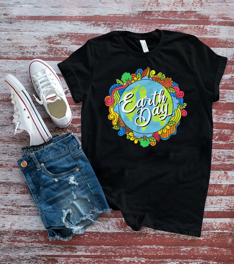 Earth Day Colorful Earth Doodle For Teachers T-Shirt