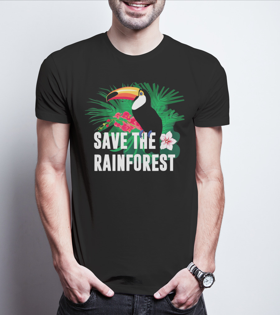 Save The Rainforest Earth Day Toucan And Tropical Flowers T-Shirt