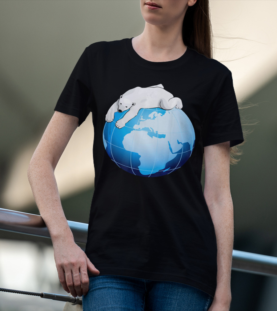 Cute Polar Bear Hugging Earth For Earth Day T-Shirt