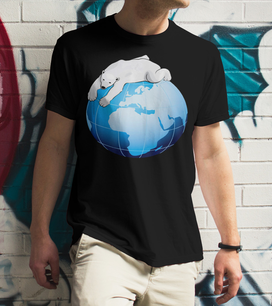 Cute Polar Bear Hugging Earth For Earth Day T-Shirt