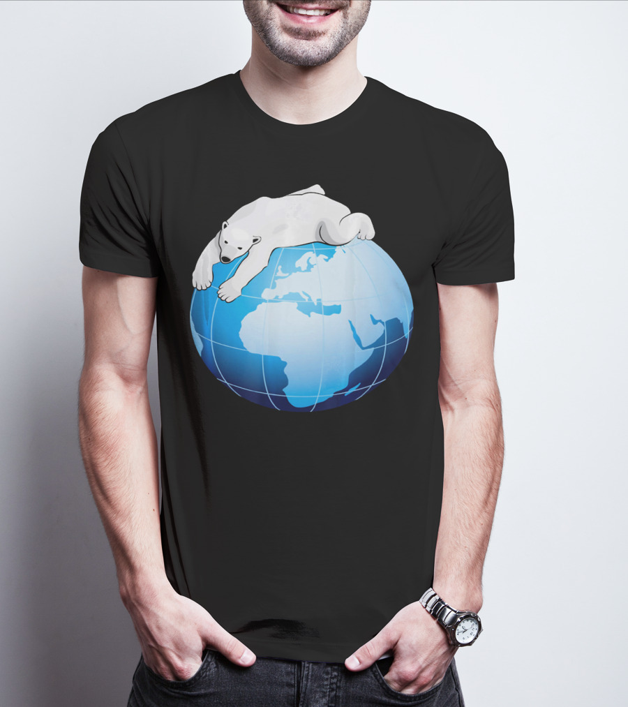 Cute Polar Bear Hugging Earth For Earth Day T-Shirt