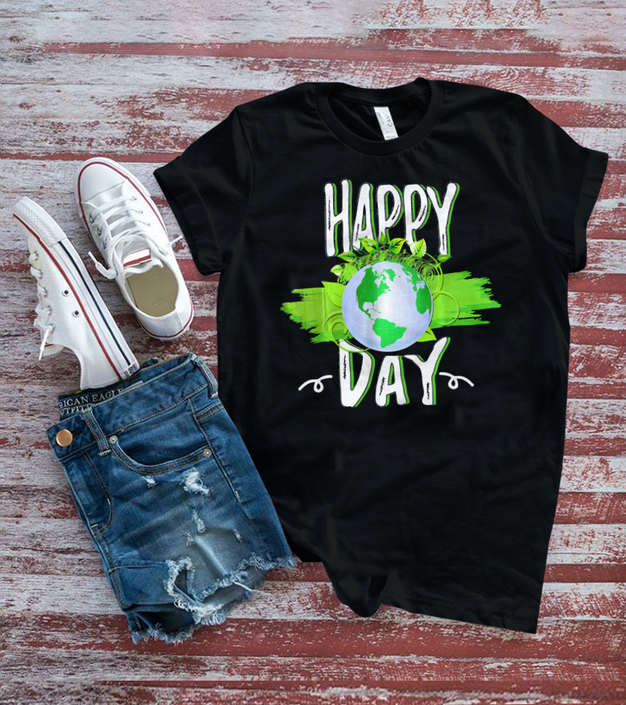 Happy Day Earth Green Leaves Planet T-Shirt