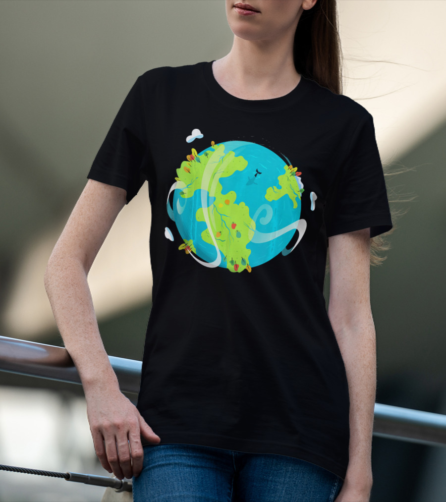 Earth Day Mother Planet Tree Dolphin Scenic Globe T-Shirt
