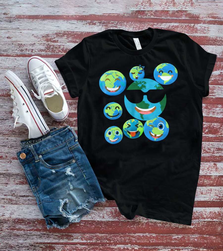 Cute Earth Emoji Smileys Emotion Faces T-Shirt