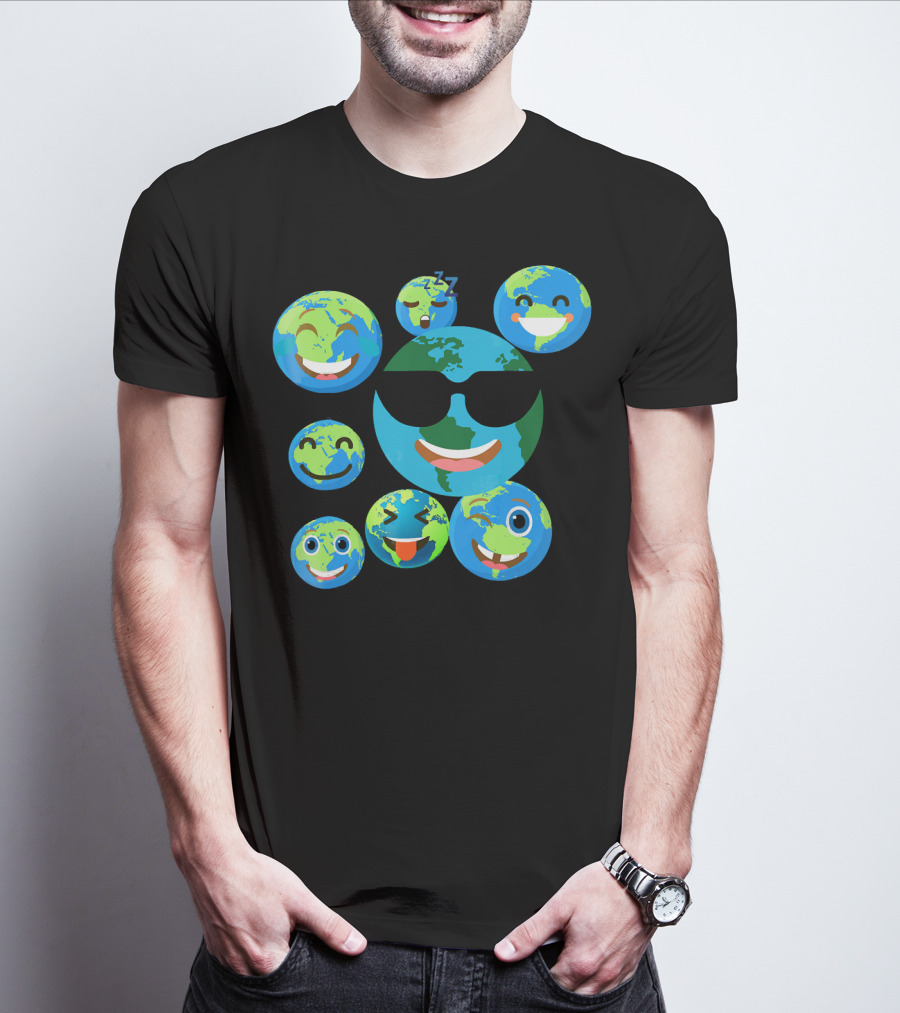 Cute Earth Emoji Smileys Emotion Faces T-Shirt