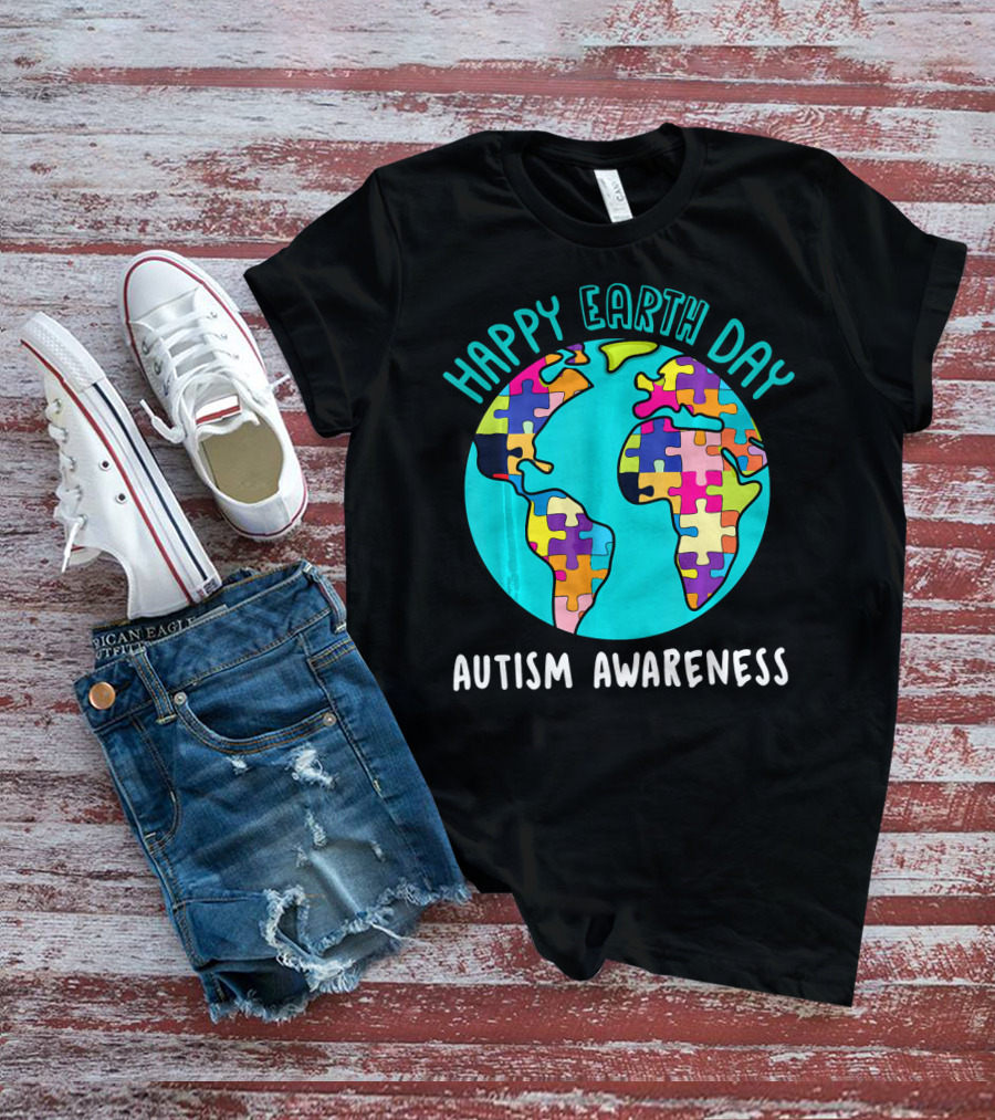 Happy Earth Day Autism Awareness Puzzle Globe T-Shirt