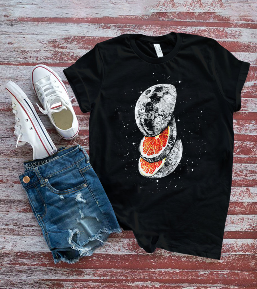 Lunar Fruit Orange Slices With Celestial Moon Earth T-Shirt