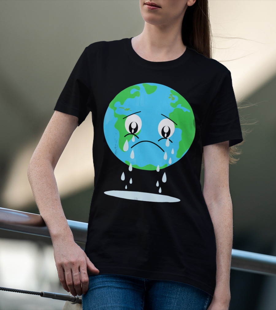 Sad Earth Crying Environmental Green Planet T-Shirt