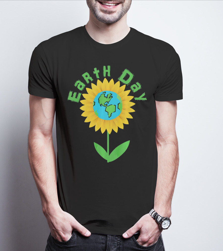 Earth Day Sunflower With Globe For Science Teacher T-Shirt