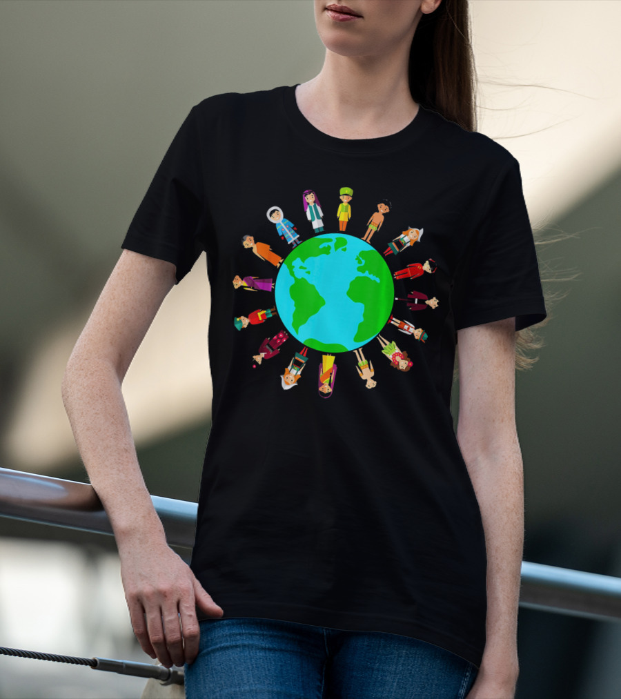 Happy Earth Day Global Unity With Diverse People Around The World T-Shirt