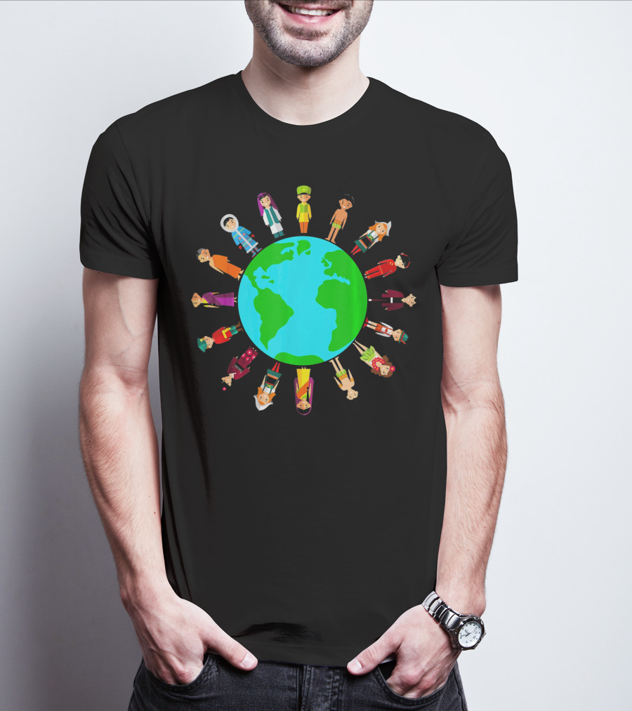 Happy Earth Day Global Unity With Diverse People Around The World T-Shirt