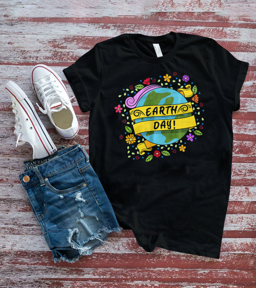 Earth Day Floral Planet Banner T-Shirt