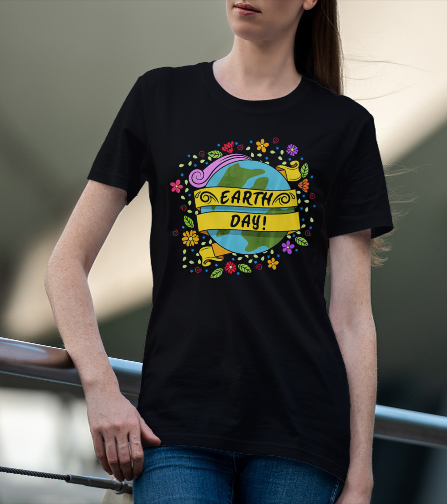 Earth Day Floral Planet Banner T-Shirt