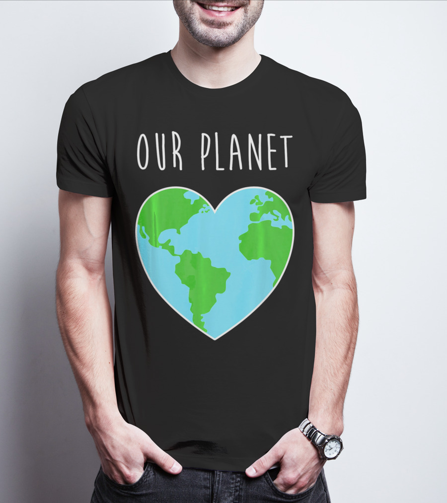 OUR PLANET Heart Earth Map Climate Change Awareness T-Shirt