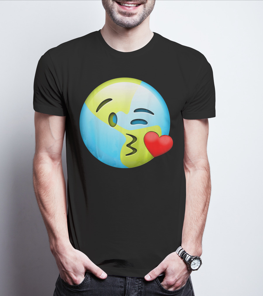 Cute Earth Day Kiss Emoji Lips Kids Emoticon T-Shirt