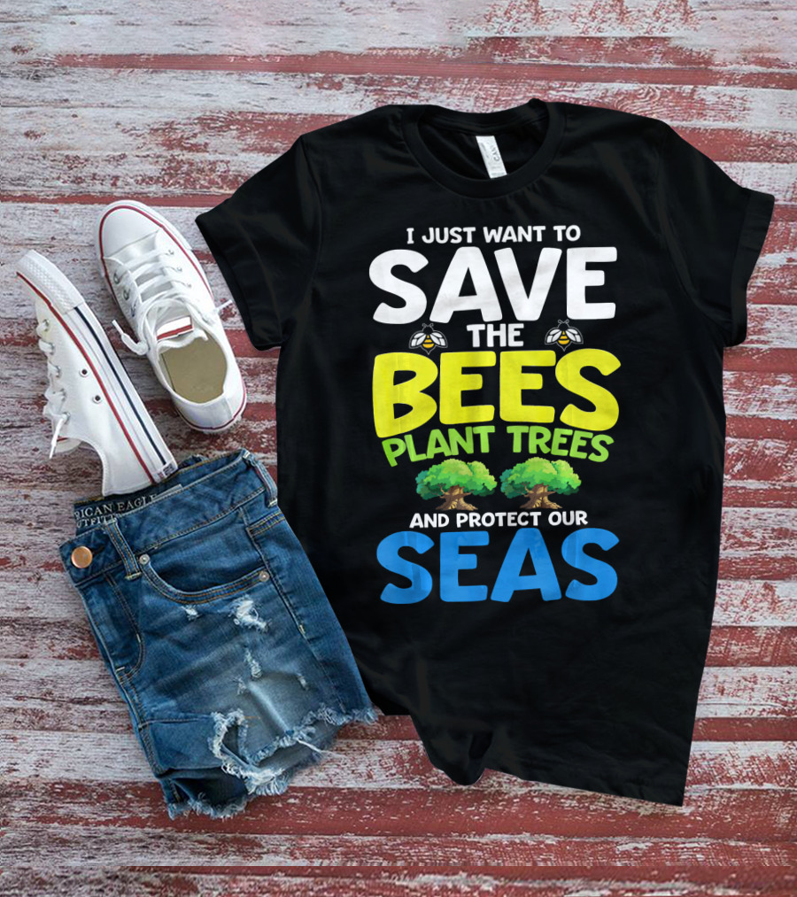 Save The Bees Plant Trees Protect Our Seas Earth Day Kids T-Shirt