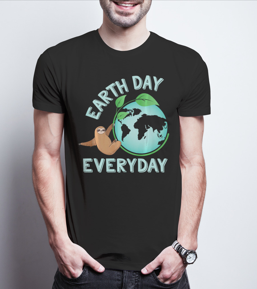 Earth Day Everyday Sloth Hanging On Globe Kids Women T-Shirt