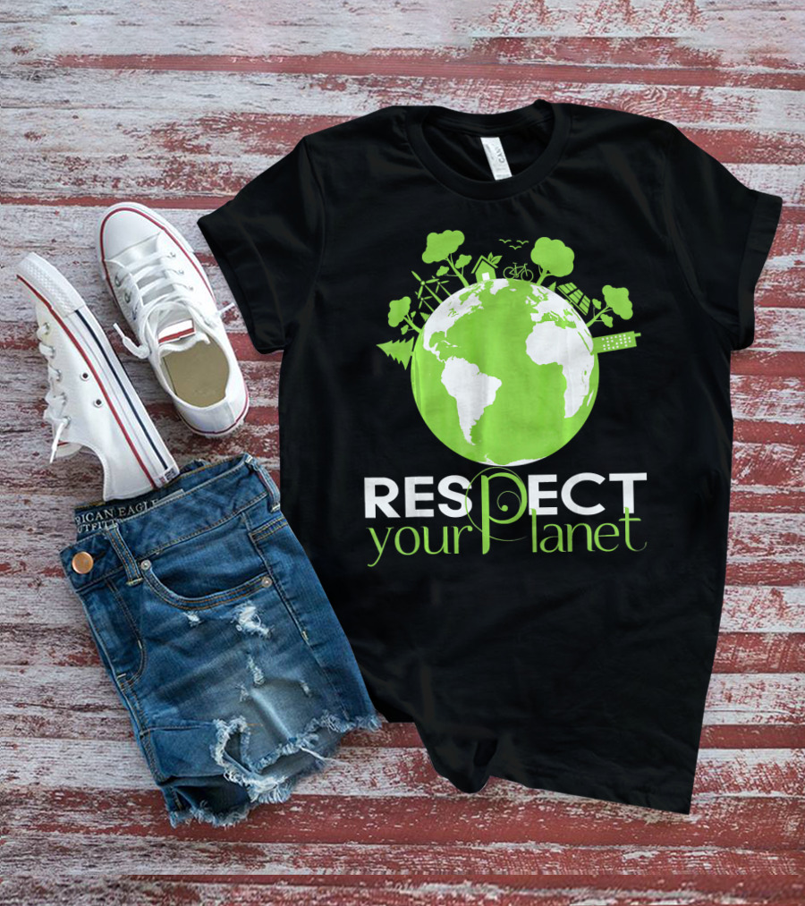 Respect Your Planet Earth Day Green Eco Symbols T-Shirt
