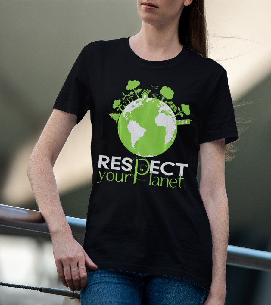 Respect Your Planet Earth Day Green Eco Symbols T-Shirt
