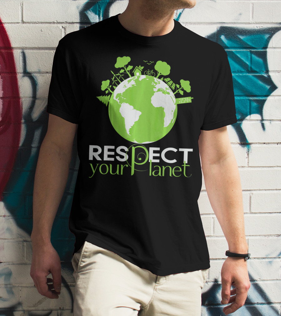 Respect Your Planet Earth Day Green Eco Symbols T-Shirt