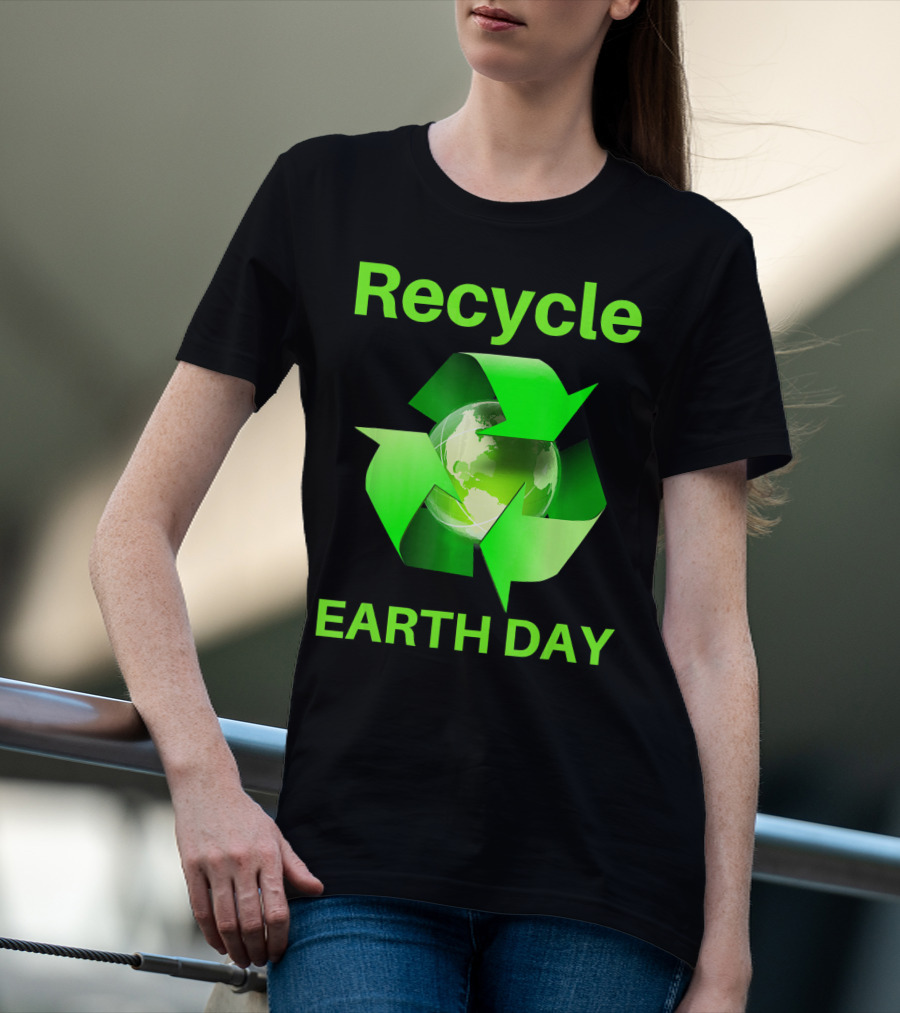 Recycle Earth Day Green Arrows Globe T-Shirt