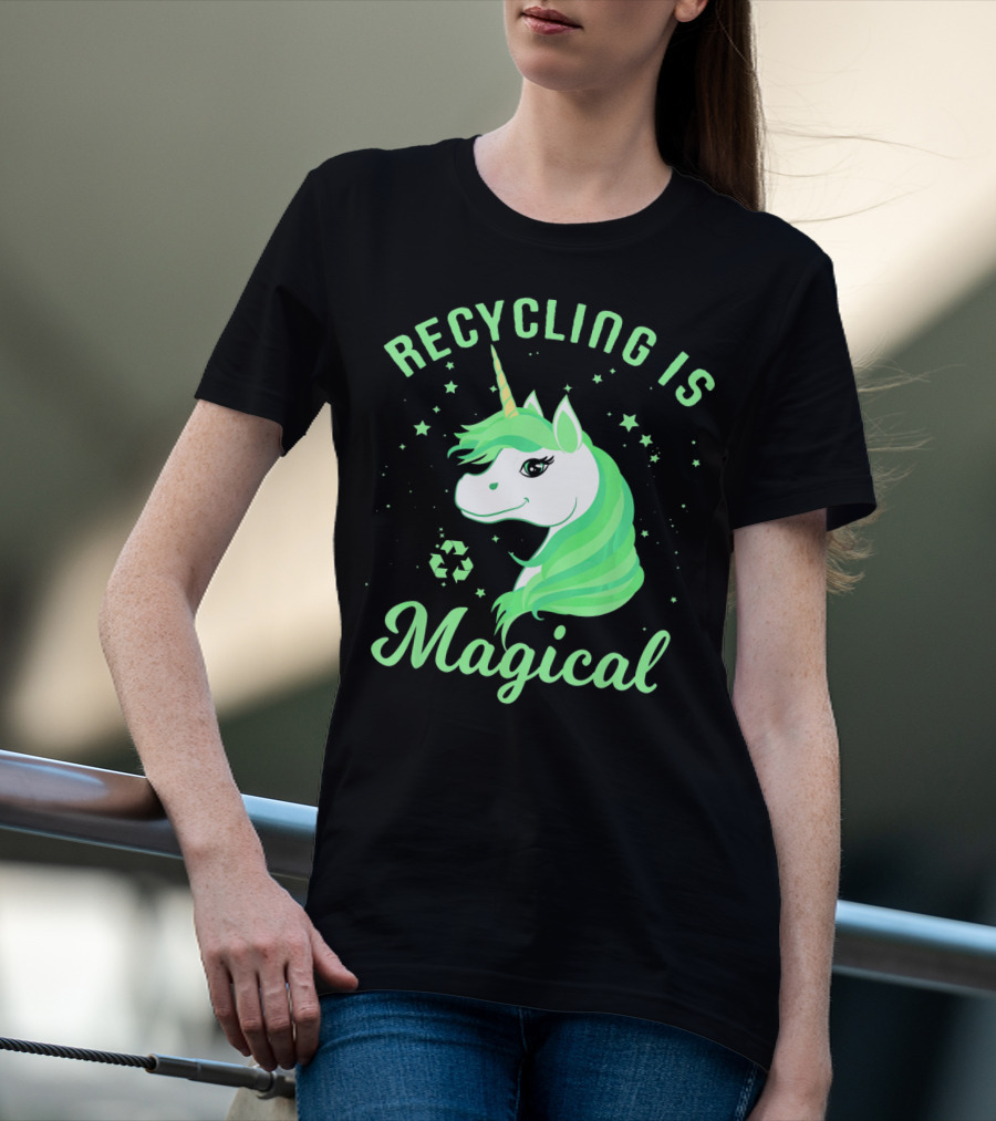 Recycling Is Magical Unicorn Earth Day Green T-Shirt