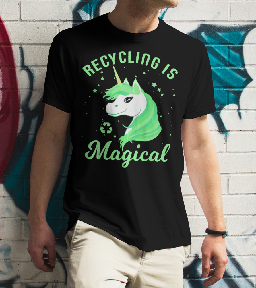 Recycling Is Magical Unicorn Earth Day Green T-Shirt